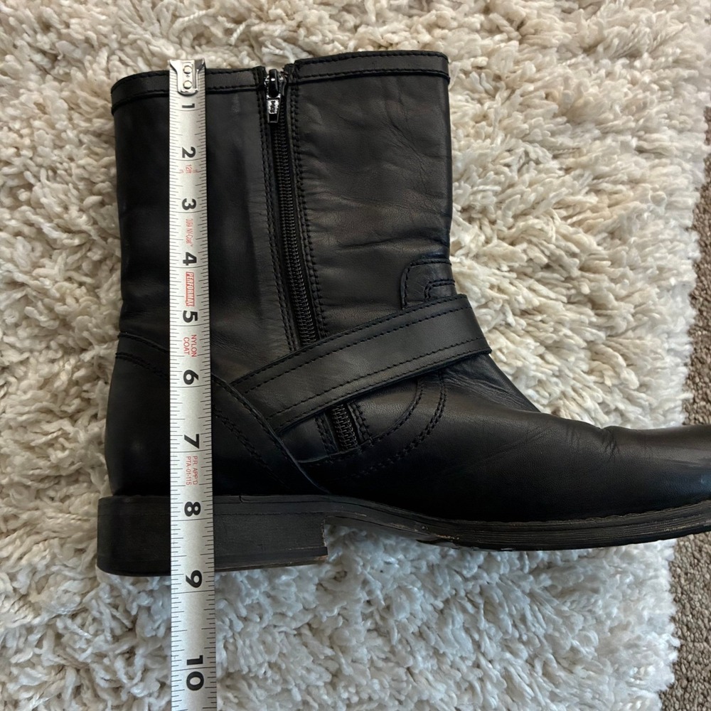 Eddie Bauer Leather Moto Biker Boots Women's 9 Side Zip Low Block Heel Buckle - Picture 8 of 9